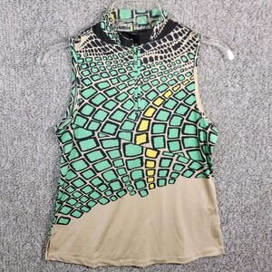 Jamie Sadock Golf Top Sleeveless Geometric Print Athletic Tank Green - Womens XS